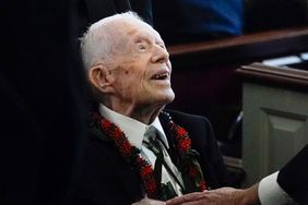 Former President Jimmy Carter departs after the funeral service for former first lady Rosalynn Carter at Maranatha Baptist Church, in Plains, Georgia, on November 29, 2023. 