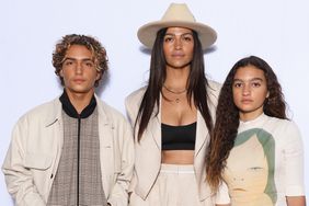 Camila Alves McConaughey (C) with son Levi Alves McConaughey (L) and daughter Vida Alves McConaughey (R) attend the Stella McCartney Womenswear Fall Winter 2023-2024 show as part of Paris Fashion Week on March 06, 2023 in Paris, France.