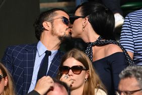 Orlando Bloom and Katy Perry attend day three of the Wimbledon Tennis Championships at All England Lawn Tennis and Croquet Club on July 05, 2023 in London, England