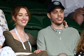 Phoebe Dynevor and Pete Davidson hosted by Lanson attend day 6 of the Wimbledon Tennis Championships at the All England Lawn Tennis and Croquet Club on July 03, 2021