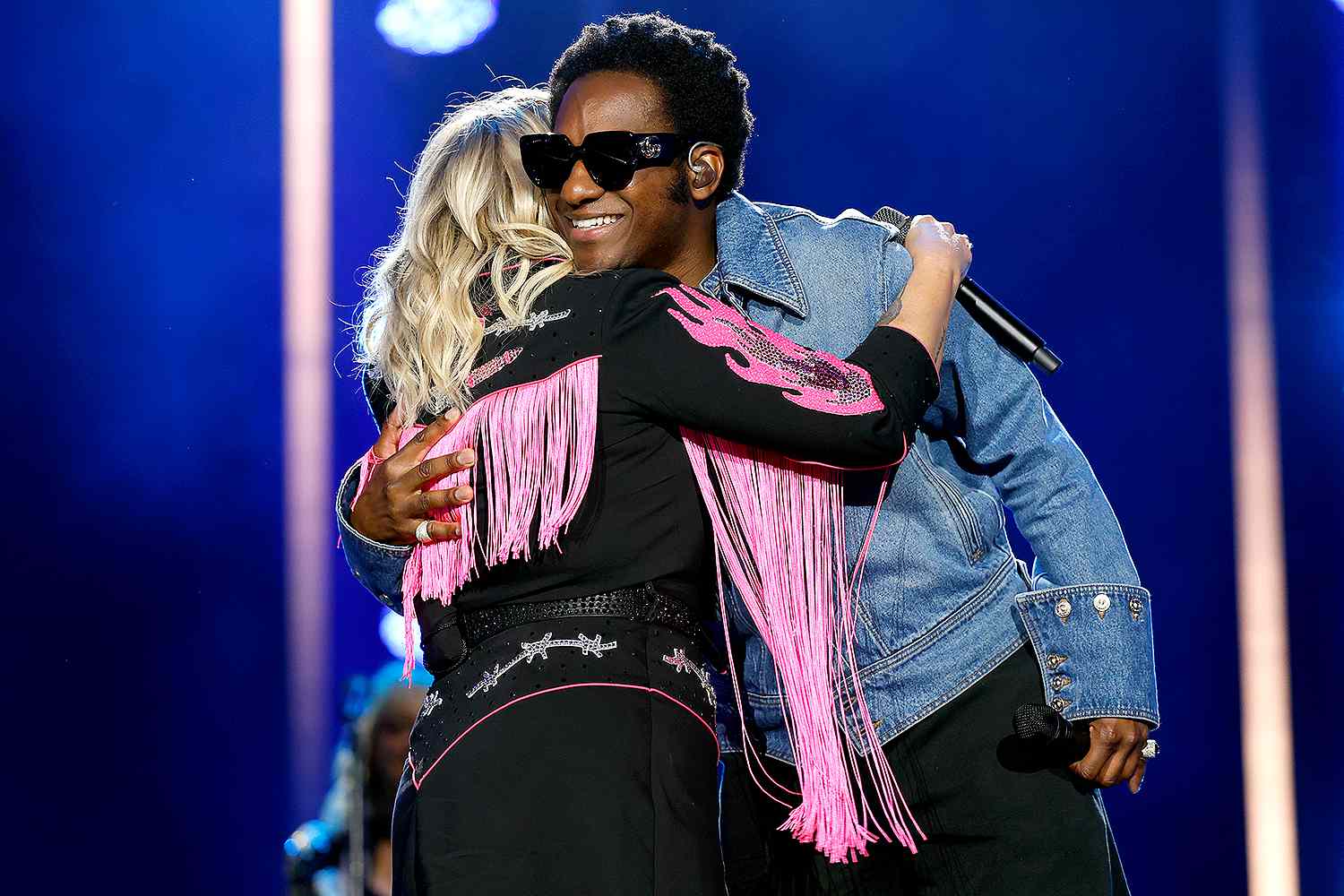 Miranda Lambert and Leon Bridges perform on stage during day two of CMA Fest 2023 at Nissan Stadium on June 09, 2023 in Nashville, Tennessee.