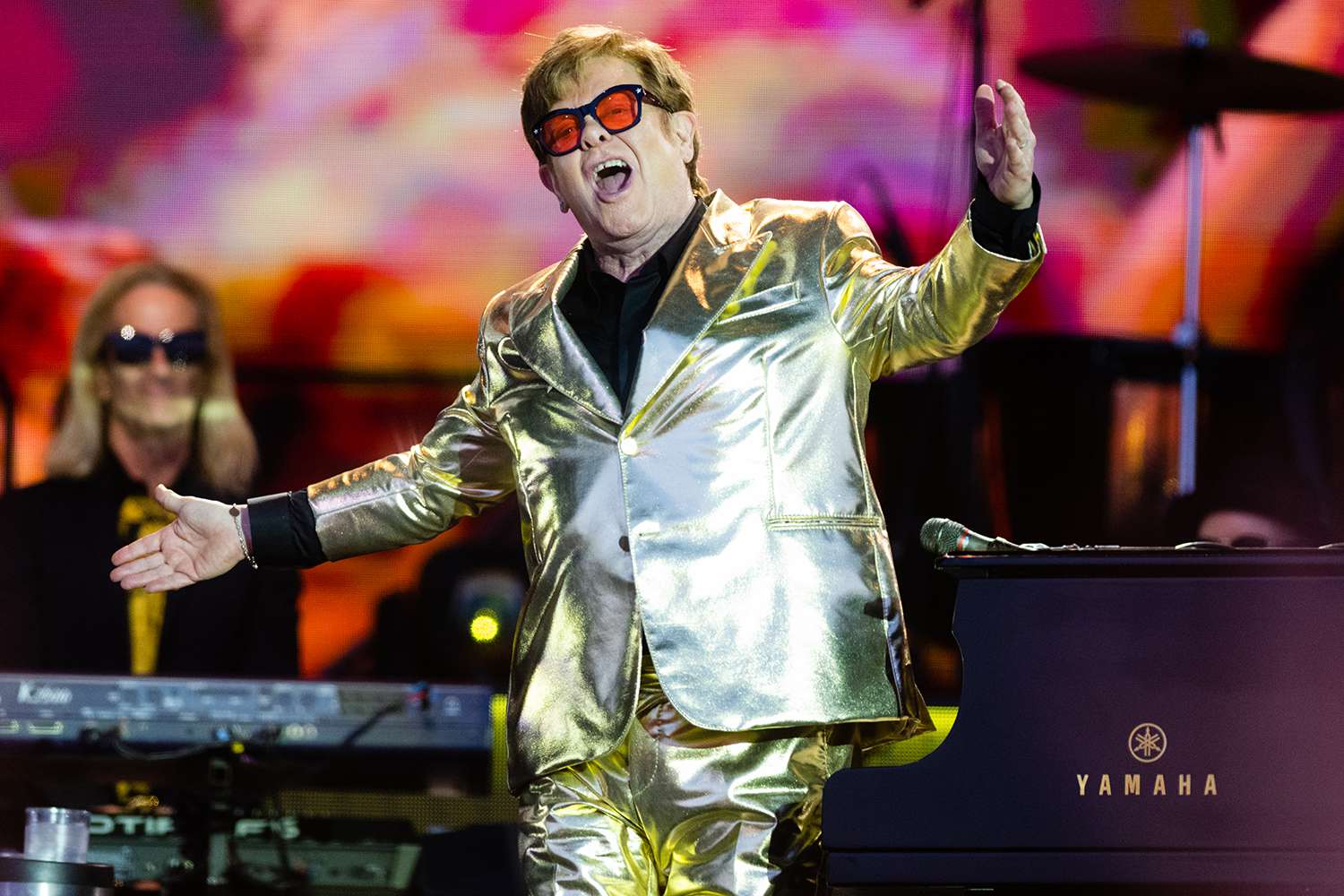 Sir Elton John performs on the Pyramid stage during day 5 of Glastonbury Festival 2023