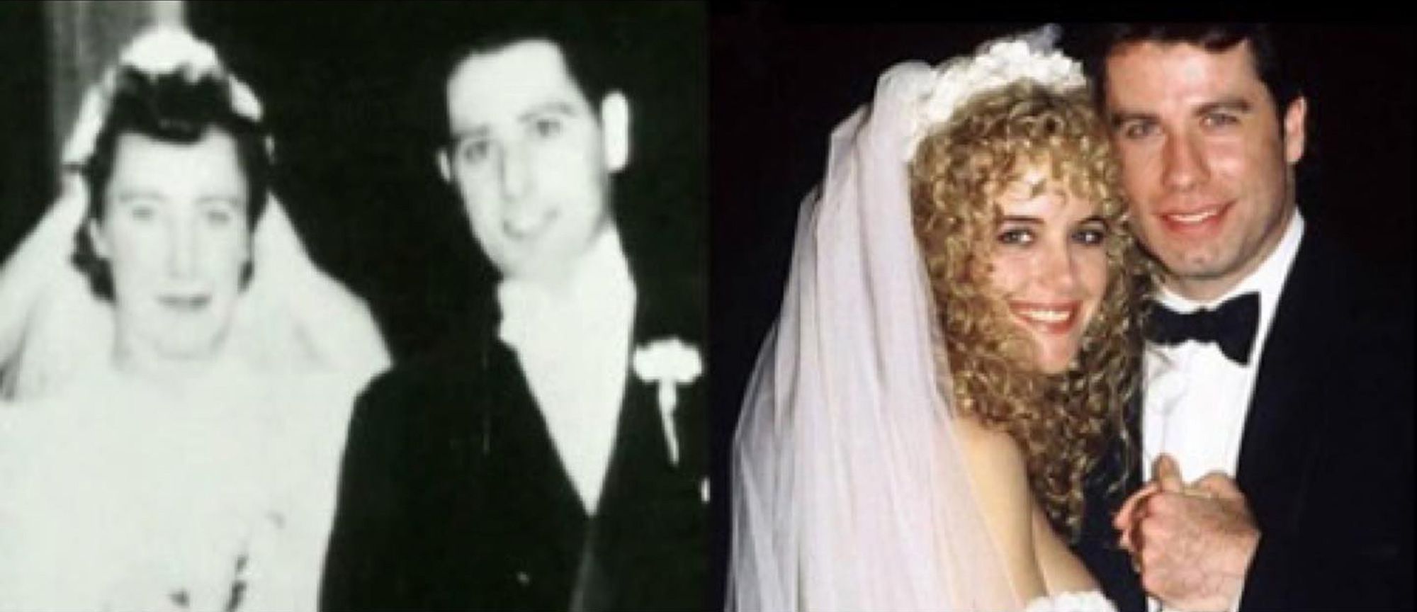 John Travolta's parents on their wedding day and John Travolta and Kelly Preston on their wedding day.