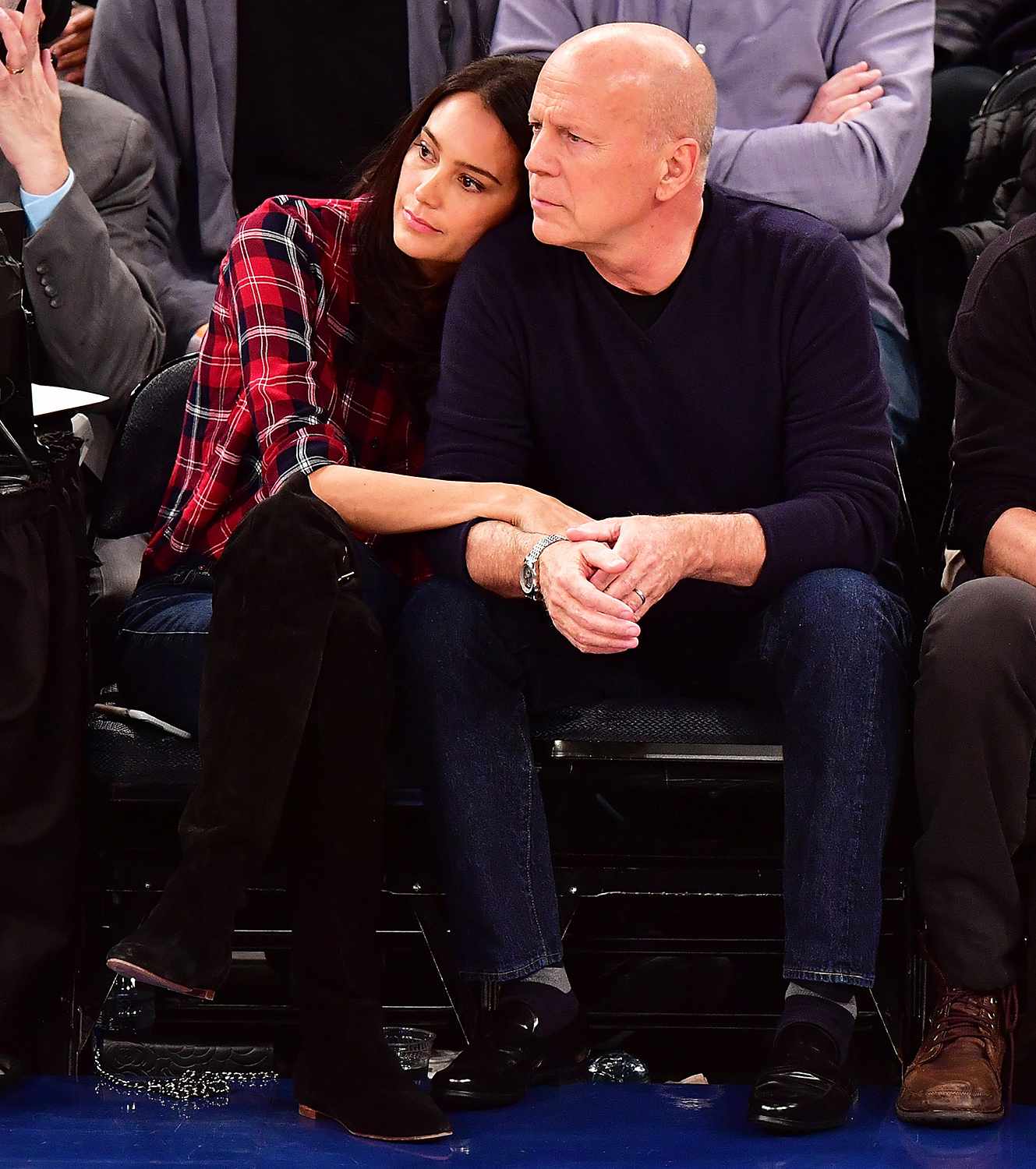 Emma Heming Willis and Bruce Willis attend Cleveland Cavaliers Vs. New York Knicks game at Madison Square Garden on February 4, 2017 in New York City.