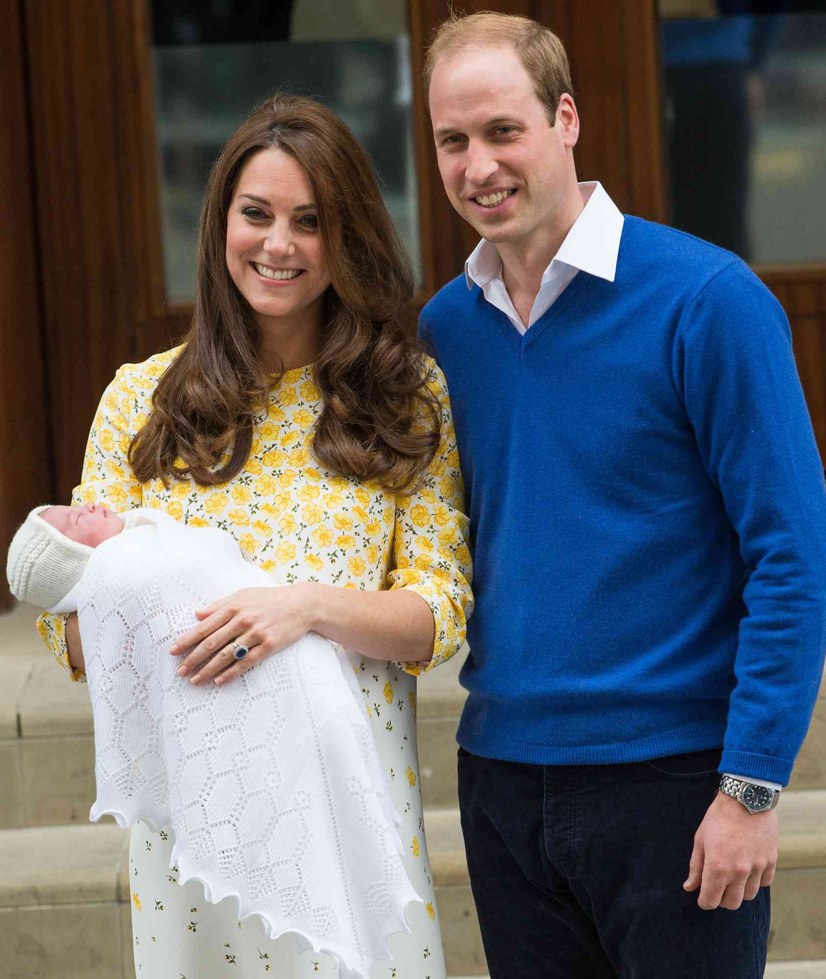 Prince William, Duke of Cambridge and Catherine, Duchess of Cambridge with their new baby at St Mary's Hospital on May 2, 2015