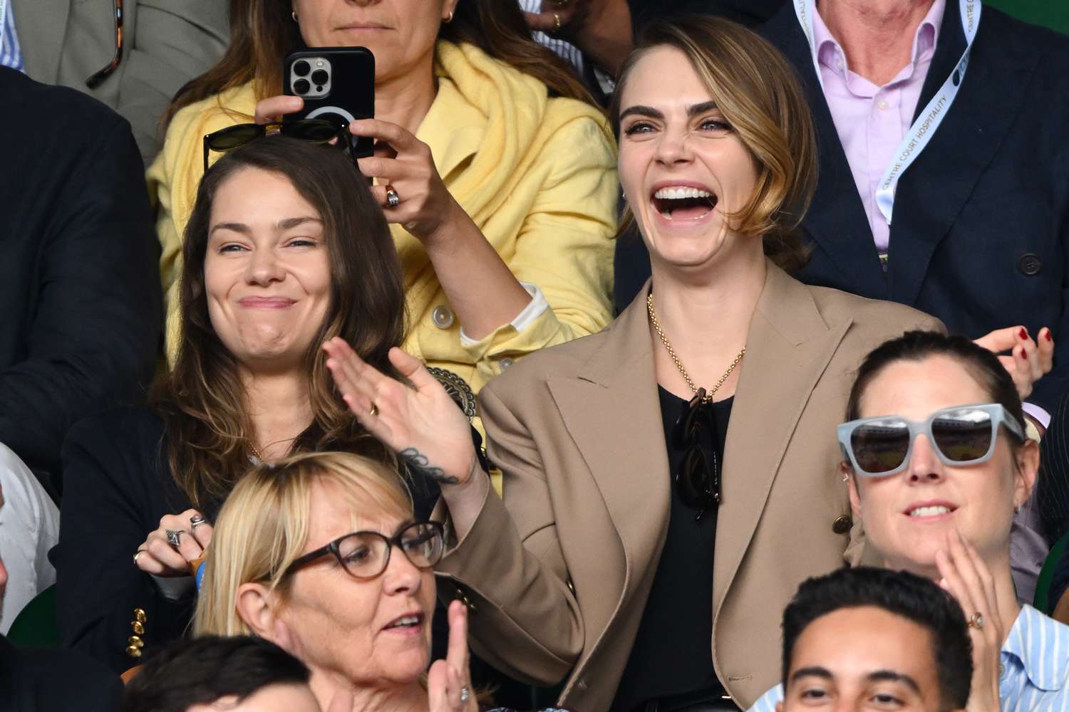 Minke and Cara Delevingne attend day eight of the Wimbledon Tennis Championships