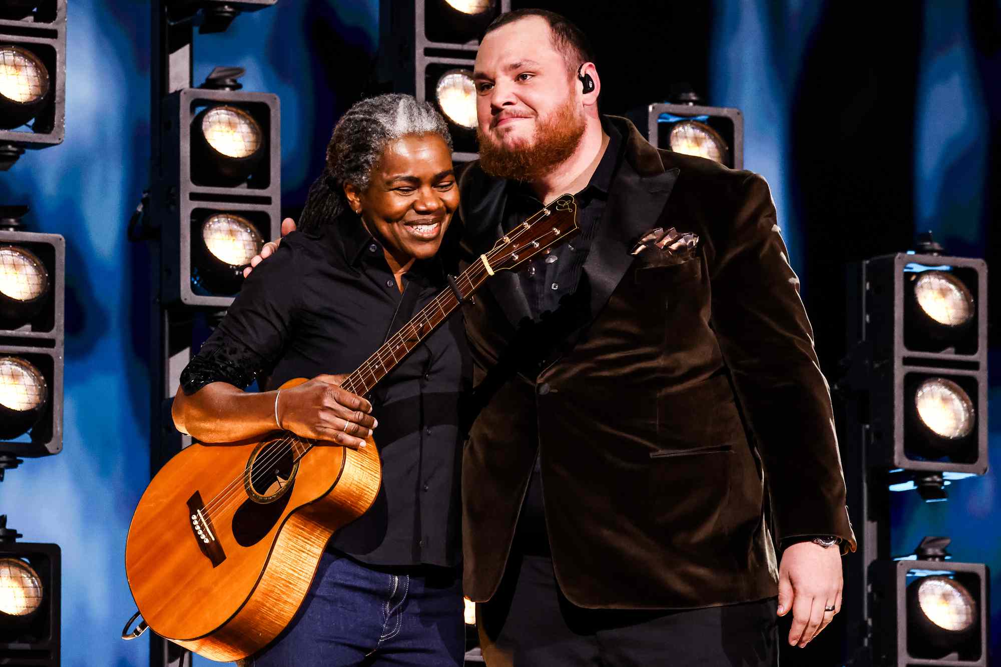 Tracy Chapman and Luke Combs perform onstage during the 66th GRAMMY Awards on February 04, 2024 in Los Angeles, California.