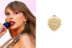 Taylor Swift wears T earrings during Eras Tour on August 15, 2024 in London, England.