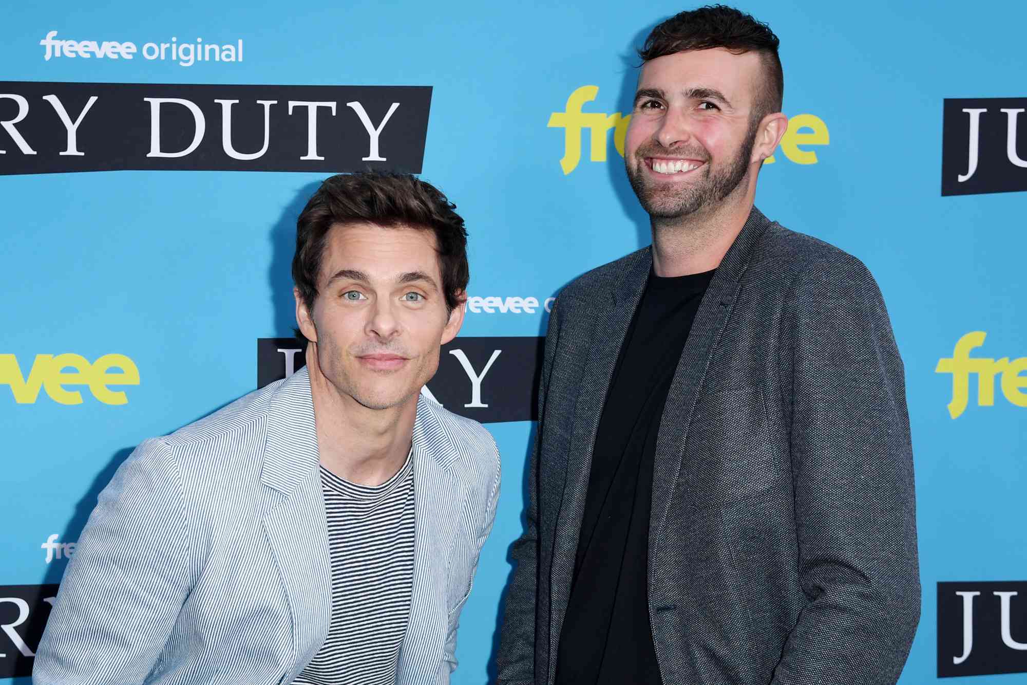 James Marsden (L) and Ronald Gladden attend Amazon Freevee's "Jury Duty" Finale Celebration at Jimmy Buffettâs Margaritaville on April 25, 2023 in Universal City, California.