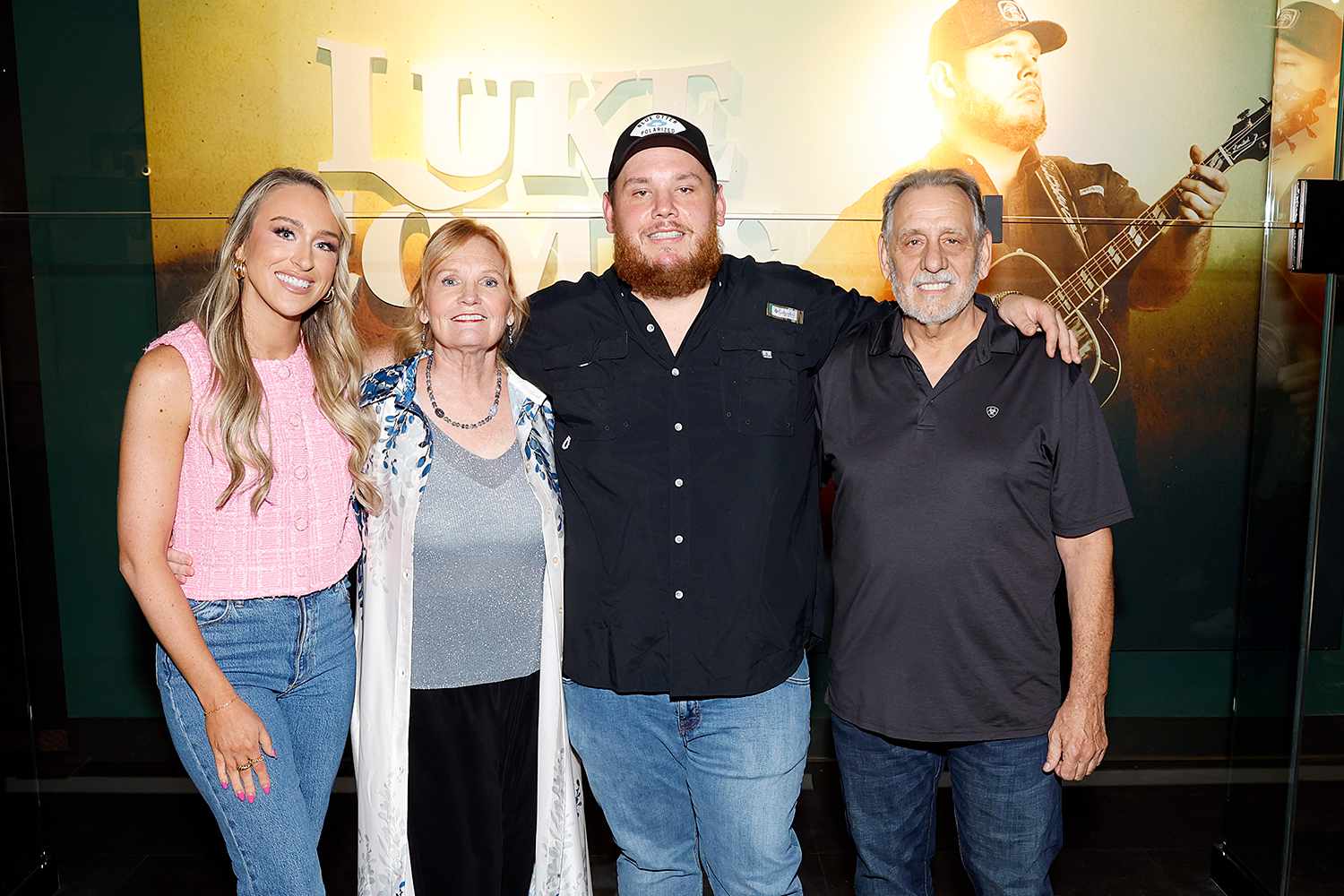 Nicole Combs, Rhonda Combs, Luke Combs and Chester Combs attend the new exhibit Luke Combs: The Man I Am at Country Music Hall of Fame and Museum on July 10, 2024 in Nashville, Tennessee. 