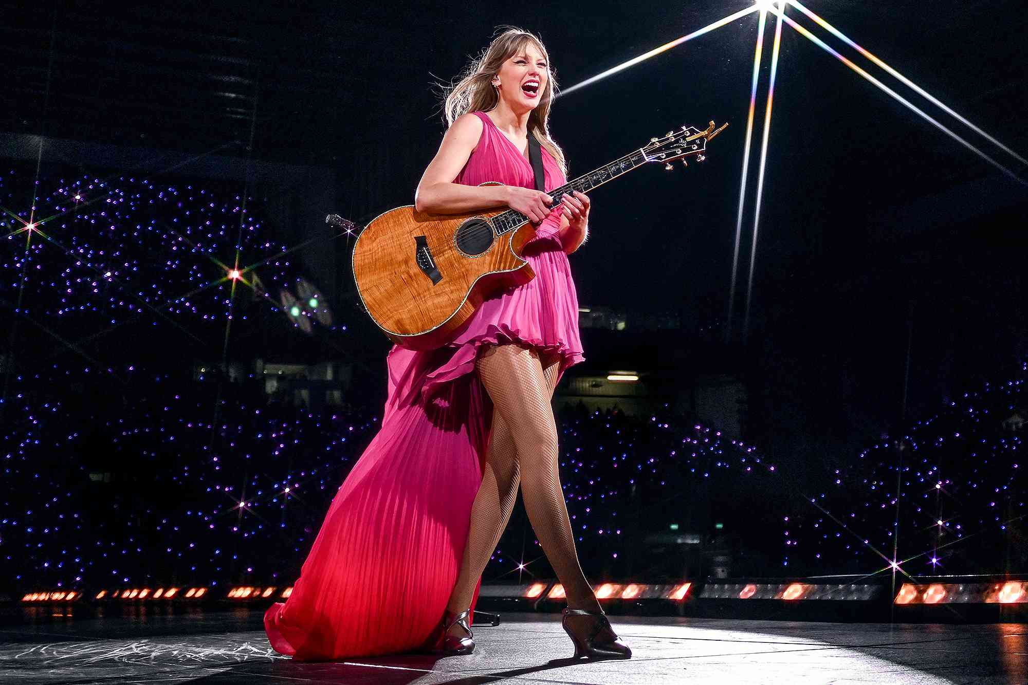 Taylor Swift performs on stage during during "Taylor Swift | The Eras Tour" at Anfield on June 13, 2024 in Liverpool, England. 