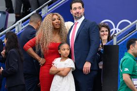 Serena Williams, Alexis Ohanian and their daughter Olympia attend the Opening Ceremony of the Olympic Games Paris 2024 at the Trocadero on July 26, 2024 in Paris, France.