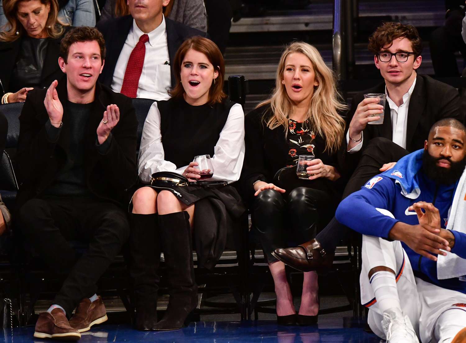 Jack Brooksbank, Princess Eugenie of York, Ellie Goulding and Caspar Jopling attend the Brooklyn Nets Vs New York Knicks game at Madison Square Garden on October 27, 2017 in New York City.