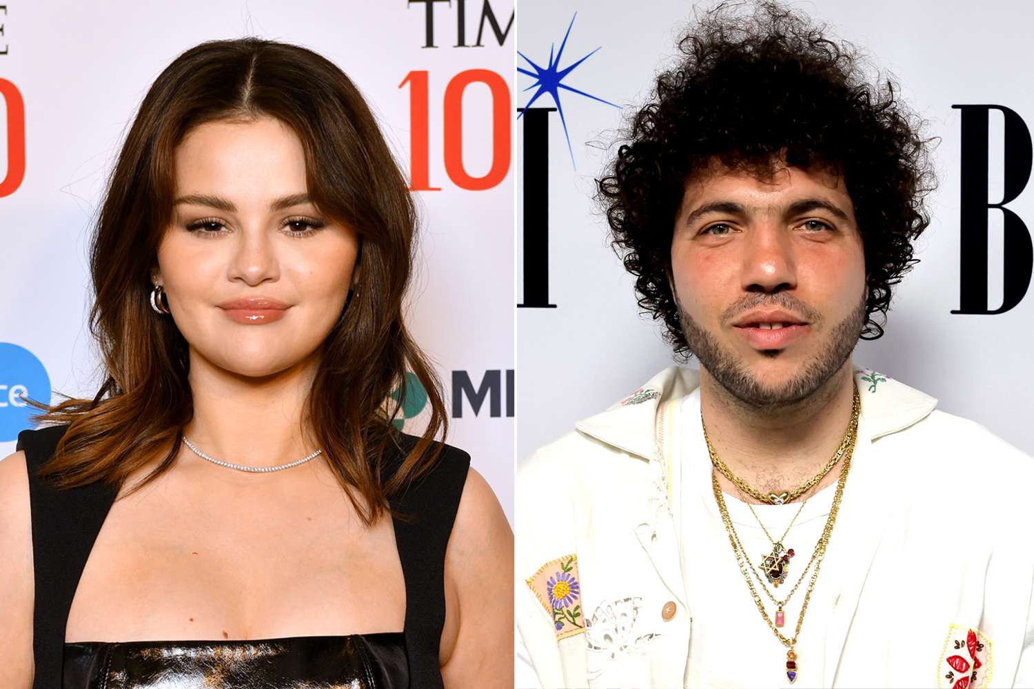 Selena Gomez attends the 2024 TIME100 Summit ; Benny Blanco attends the 2024 BMI Pop Awards 