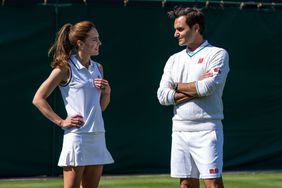 Kate Middleton and Roger Feder Train with Wimbledon Ball Boys and Girls