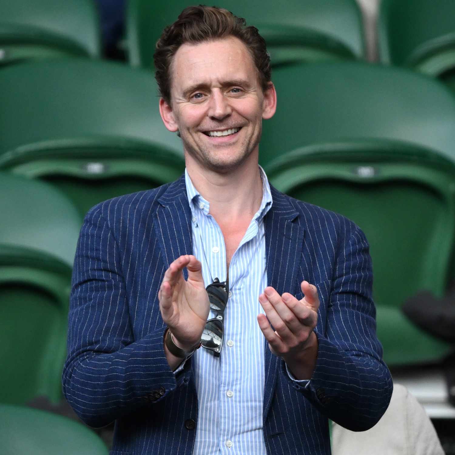 Tom Hiddleston attends day five of the Wimbledon Tennis Championships at All England Lawn Tennis and Croquet Club on July 07, 2023 in London, England