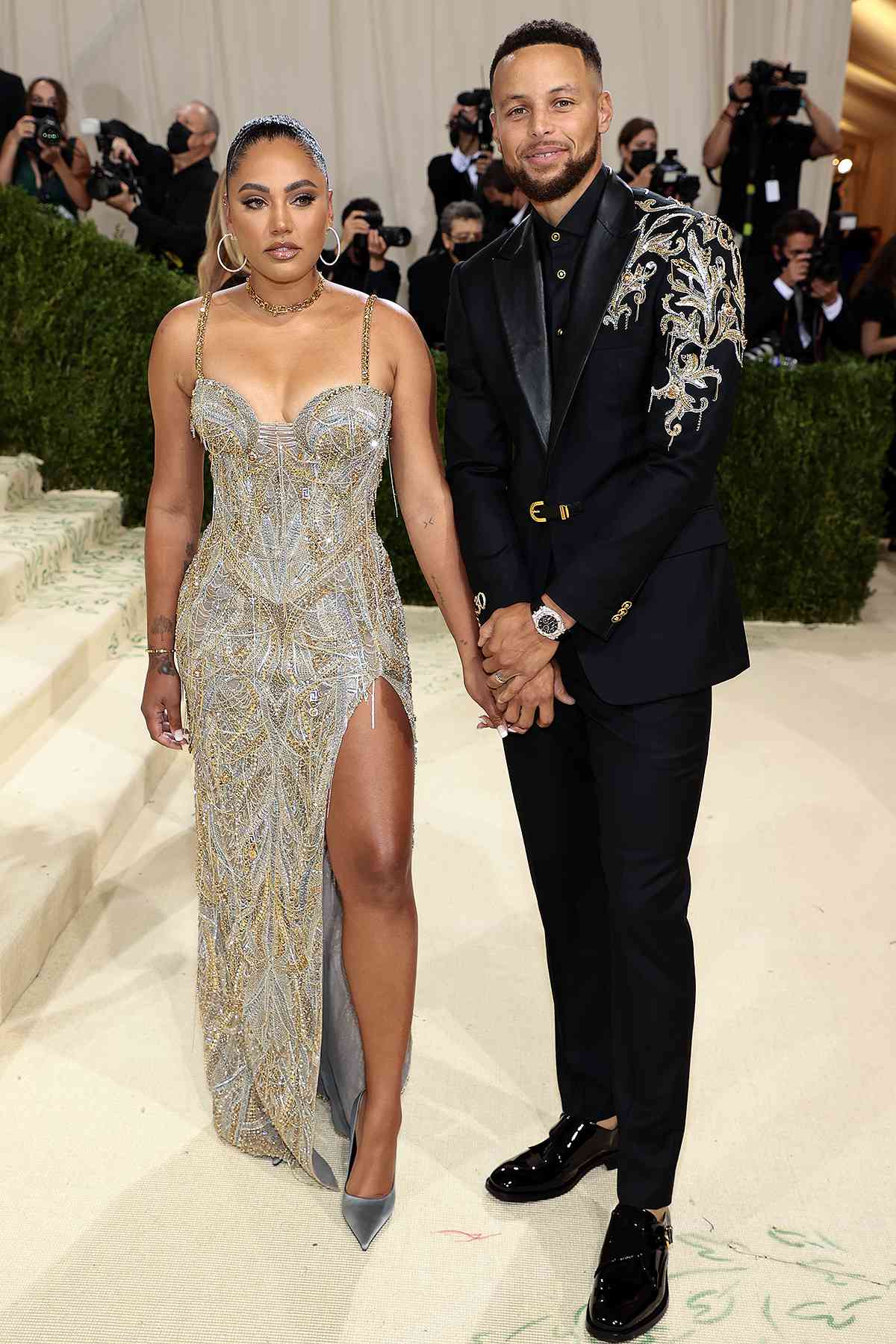 Ayesha Curry and Stephen Curry attend The 2021 Met Gala Celebrating In America: A Lexicon Of Fashion at Metropolitan Museum of Art on September 13, 2021 in New York City.