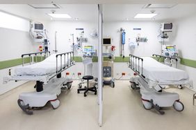 Empty ICU rooms at the hospital - healthcare and medicine concepts