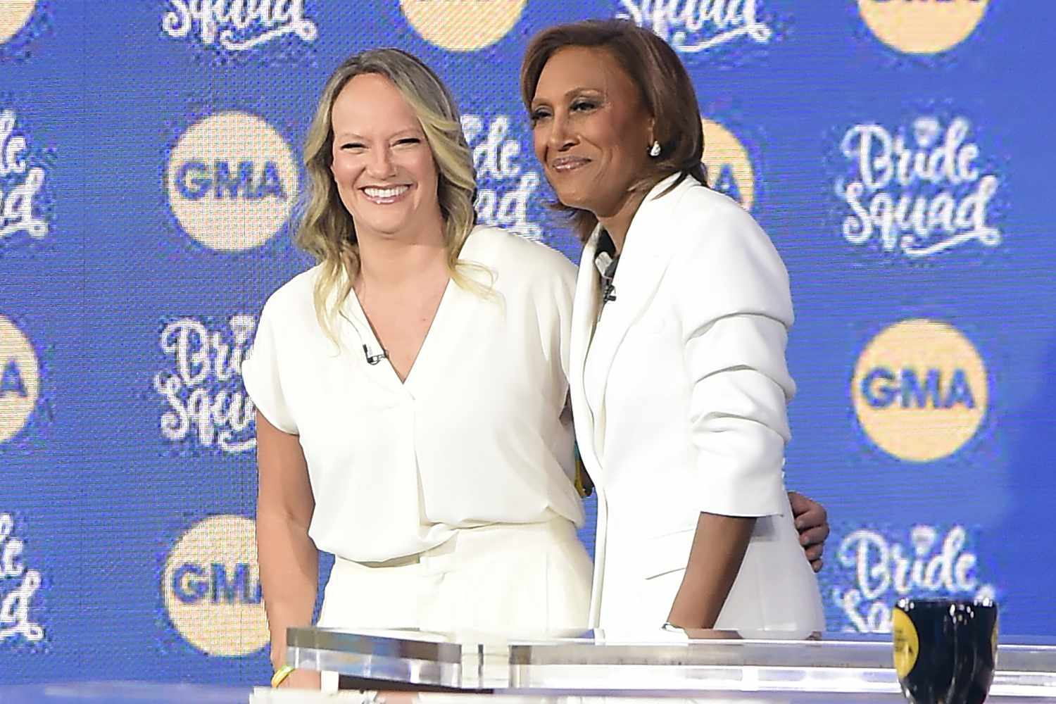 Robin Roberts flashes a large ring as she heads to the set of Good Morning America in New York City