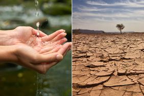 Water in a person's hands and a drought
