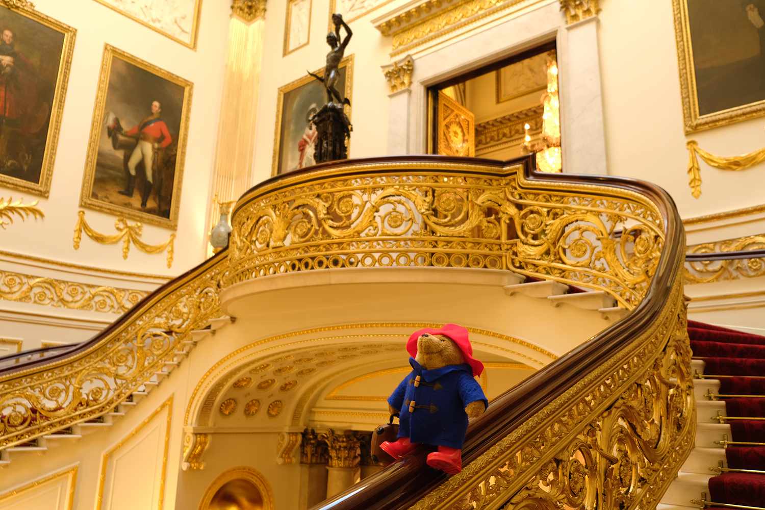 Paddington Bear and other teddy bears enjoying their stay at Buckingham Palace and Clarence House