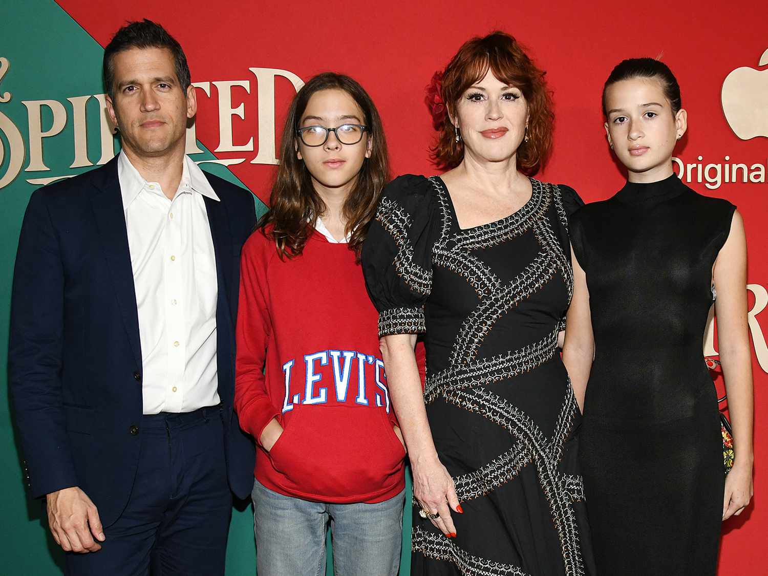 Panio Gianopoulos, Roman Stylianos Gianopoulos, Molly Ringwald and Adele Georgiana Gianopoulos at the premiere of "Spirited" held at Alice Tully Hall on November 7, 2022 in New York City