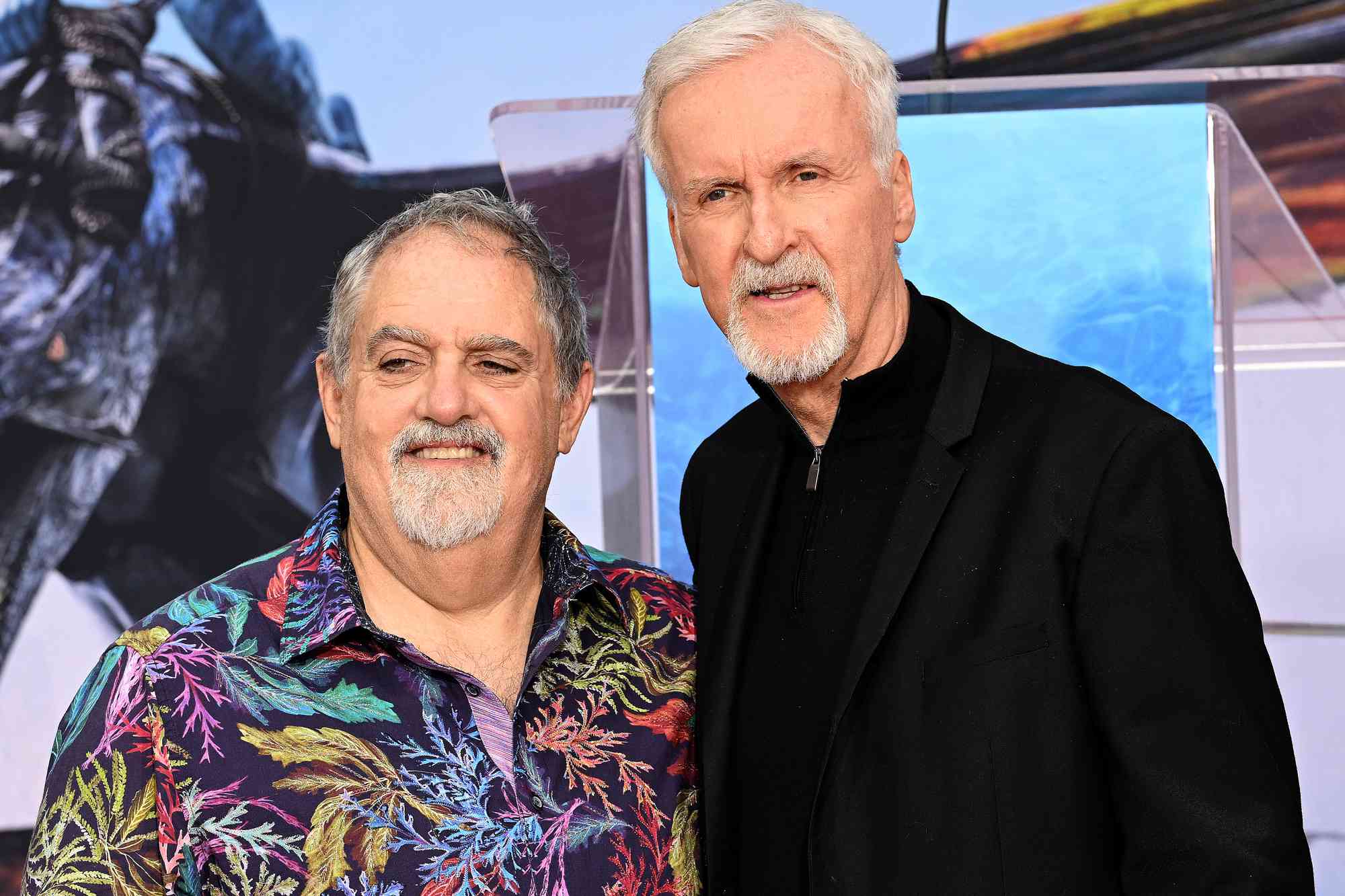 Jon Landau and James Cameron are seen at the Hand and Footprint Ceremony for Director James Cameron and Producer Jon Landau held at TCL Chinese Theatre on January 12, 2023 in Hollywood, California.