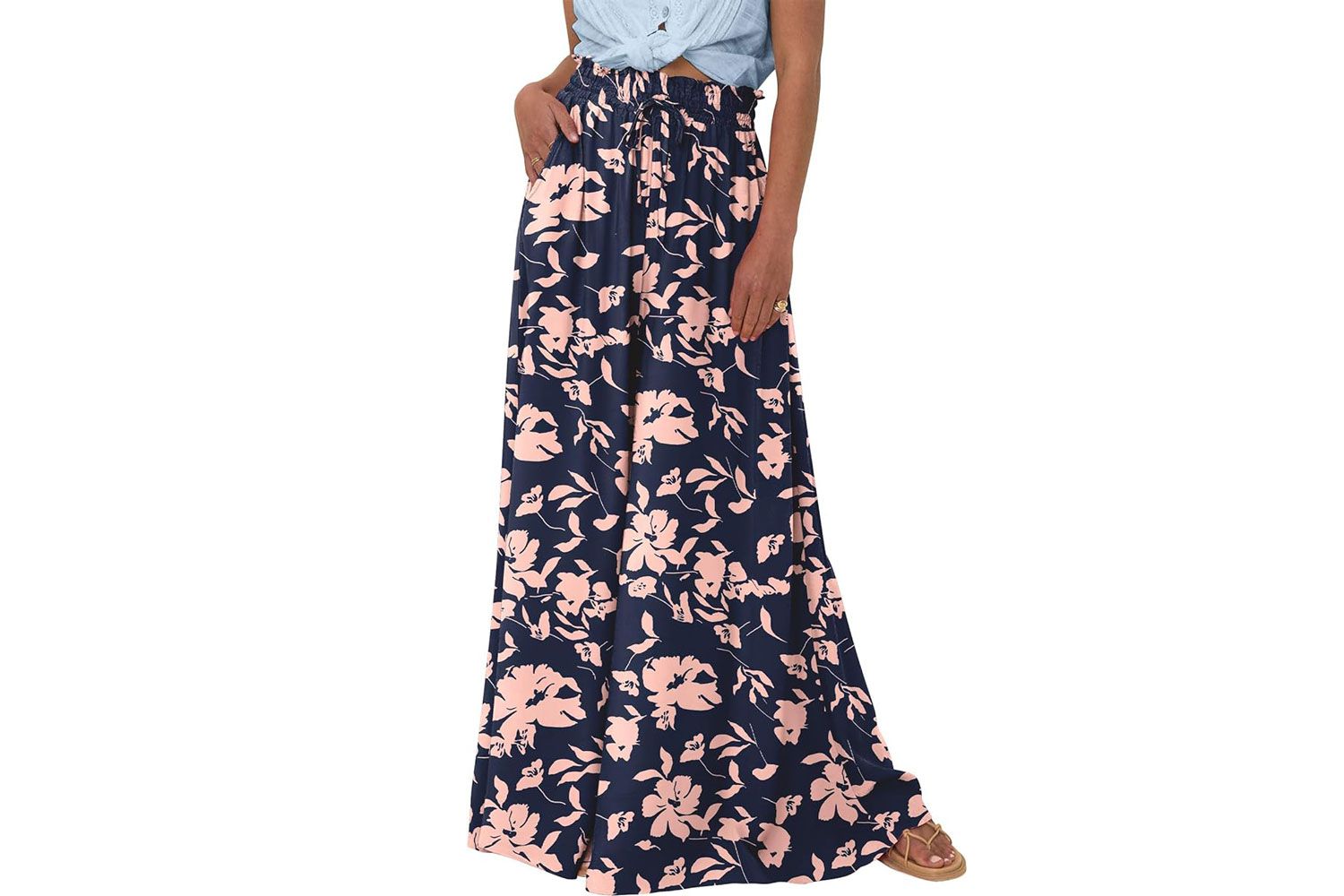 BTFBM Women Casual High Waist Wide Leg Pants Summer Floral Solid Long Palazzo Pan