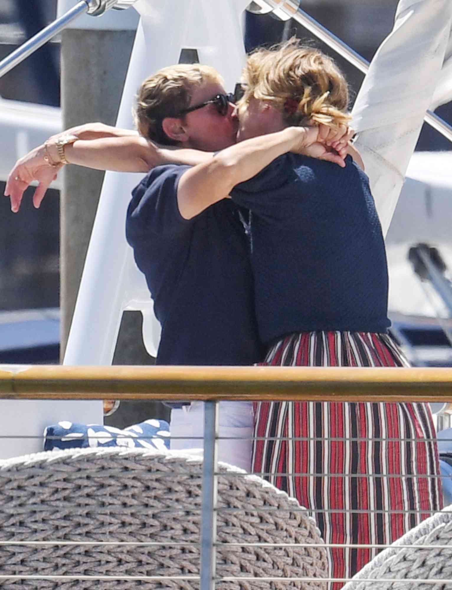 Ellen Degeneres and Portia DeRossi can't keep their hands off each other while kissing on a 40-foot catamaran yacht celebrating their 15th wedding anniversary in Santa Barbara harbor on Wednesday