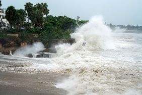 High tides are pictured after Hurricane Beryl in Santo Domingo on July 2, 2024. 