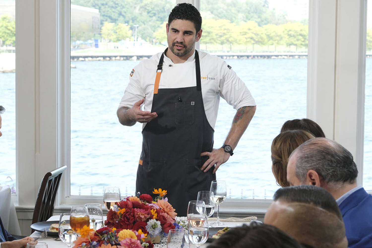 TOP CHEF -- "Goodbye, Wisconsin" Episode 2112 -- Pictured: (l-r) Tom Colicchio, Hunter Lewis, Manuel "Manny" Barella Lopez