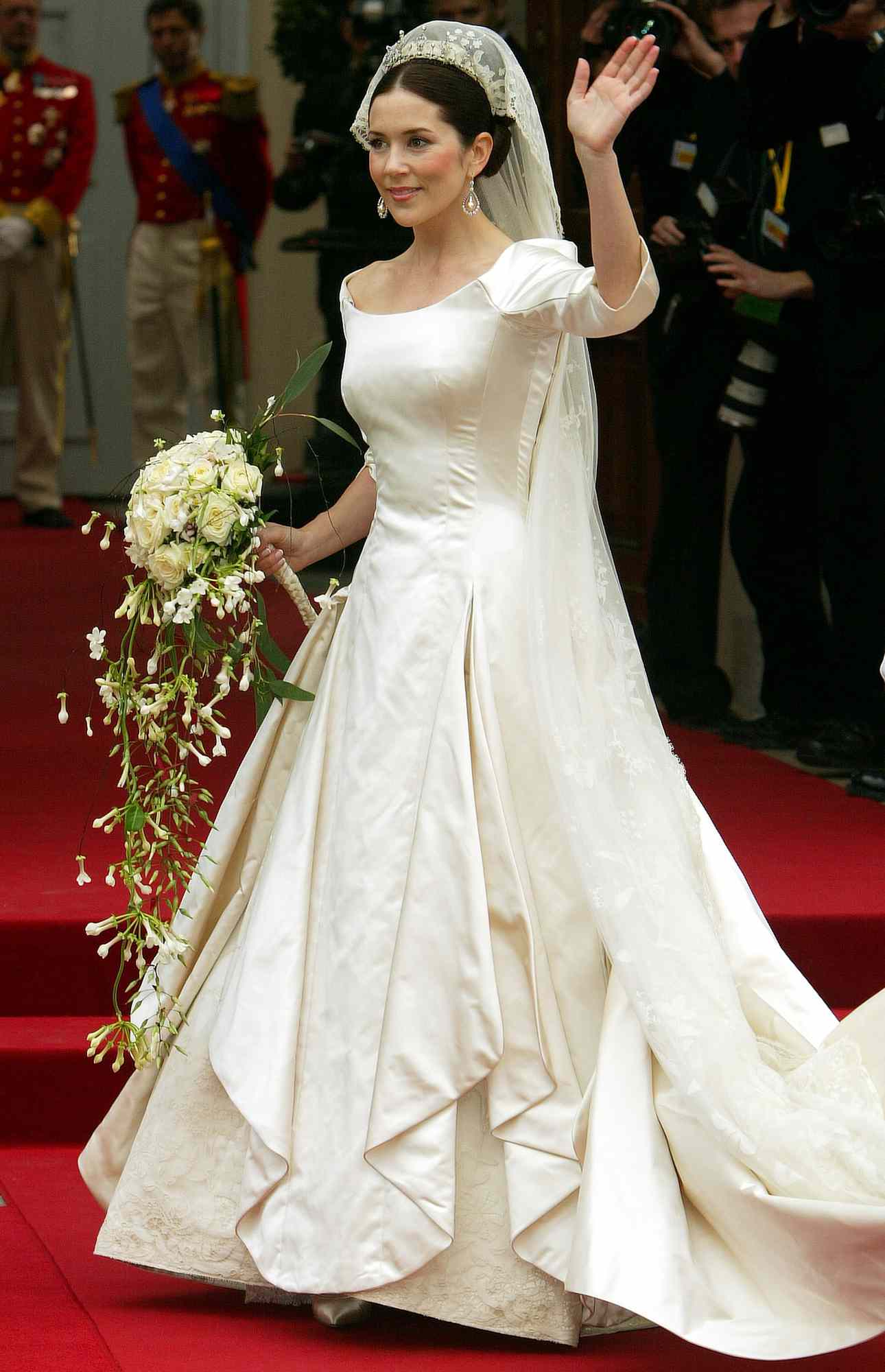 Mary Elizabeth Donaldson arrives to marry Danish Crown Prince Frederik at Copenhagen Cathedral May 14, 2004 in Copenhagen, Denmark