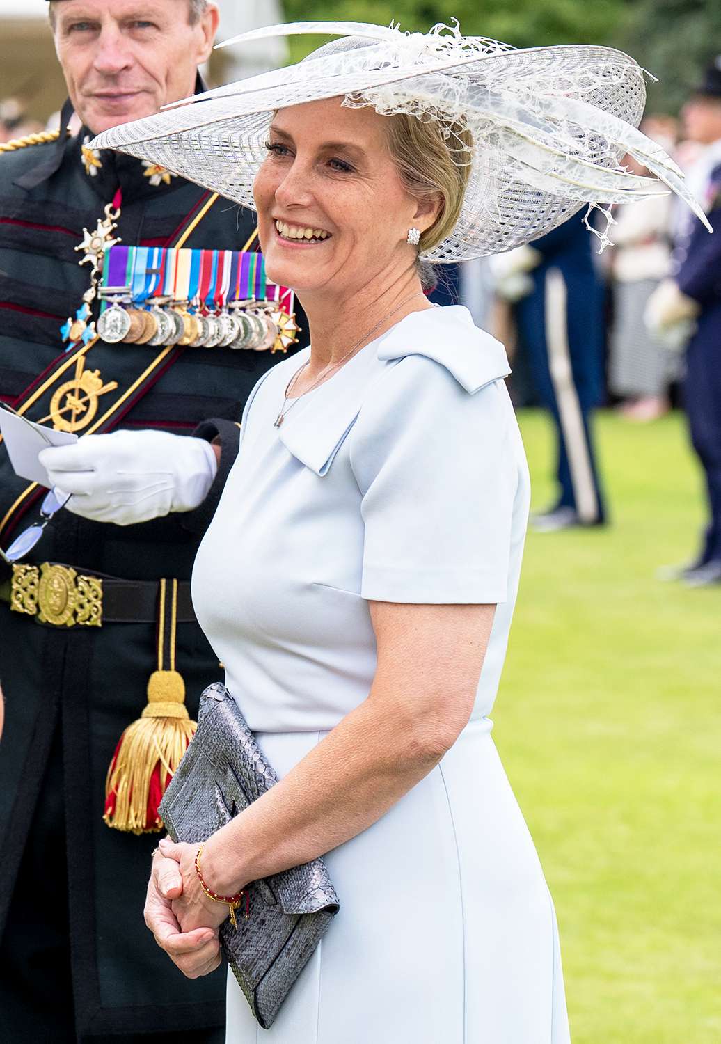 Sophie, Duchess of Edinburgh greets guests during the Sovereign's Garden Party held at the Palace of Holyroodhouse, which is part of the King's trip to Scotland for Holyrood Week, on July 2, 2024 in Edinburgh, Scotland.
