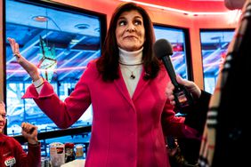 On the day of the Iowa Caucus, Republican Presidential candidate Nikki Haley talks to journalists and Iowa voters at the Drake Diner in Des Moines, Iowa on Monday January 15, 2024.
