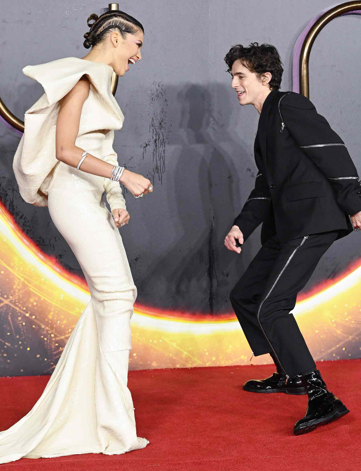 Zendaya and TimothÃ©e Chalamet attend the "Dune" UK Special Screening at Odeon Luxe Leicester Square on October 18, 2021 in London, England.