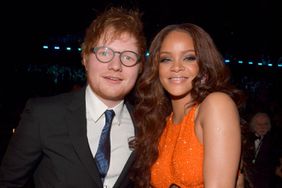 Singer-songwriters Ed Sheeran (L) and Rihanna pose during The 59th GRAMMY Awards at STAPLES Center on February 12, 2017 in Los Angeles, California. 