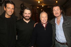 Colin Donnell, Alex Brightman, Richard Dreyfuss and Ian Shaw pose backstage at the new play "The Shark is Broken" on Broadway 