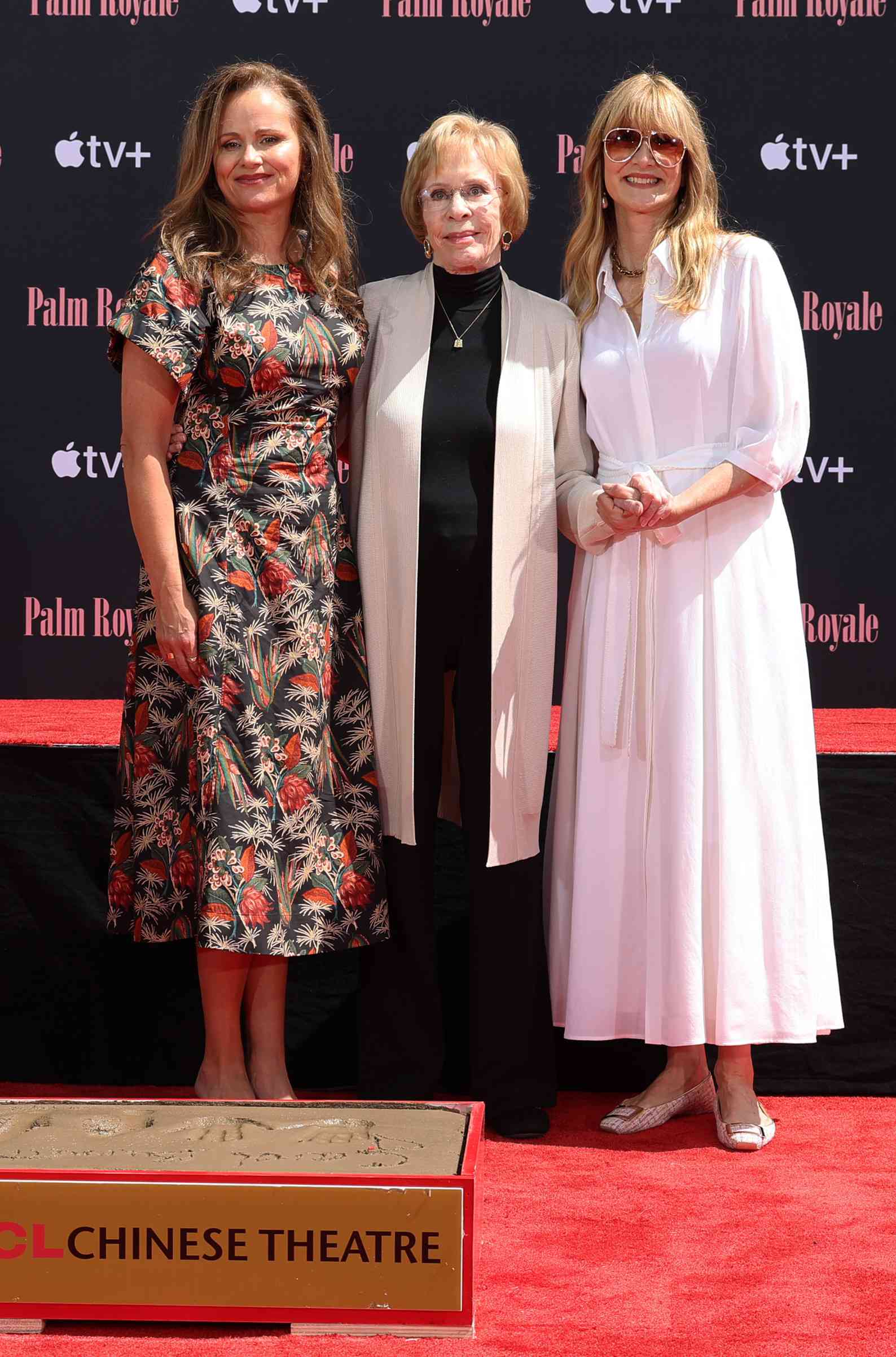 Jayme Lemons, Carol Burnett and Laura Dern seen at Carol Burnett's Hand And Footprint Ceremony at TCL Chinese Theatre on June 20, 2024