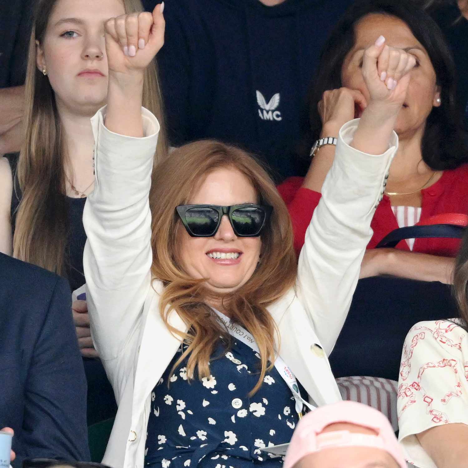 Isla Fisher attends day eight of the Wimbledon Tennis Championships at the All England Lawn Tennis and Croquet Club on July 08, 2024 in London, England