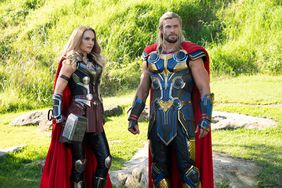 Natalie Portman as Mighty Thor and Chris Hemsworth as Thor