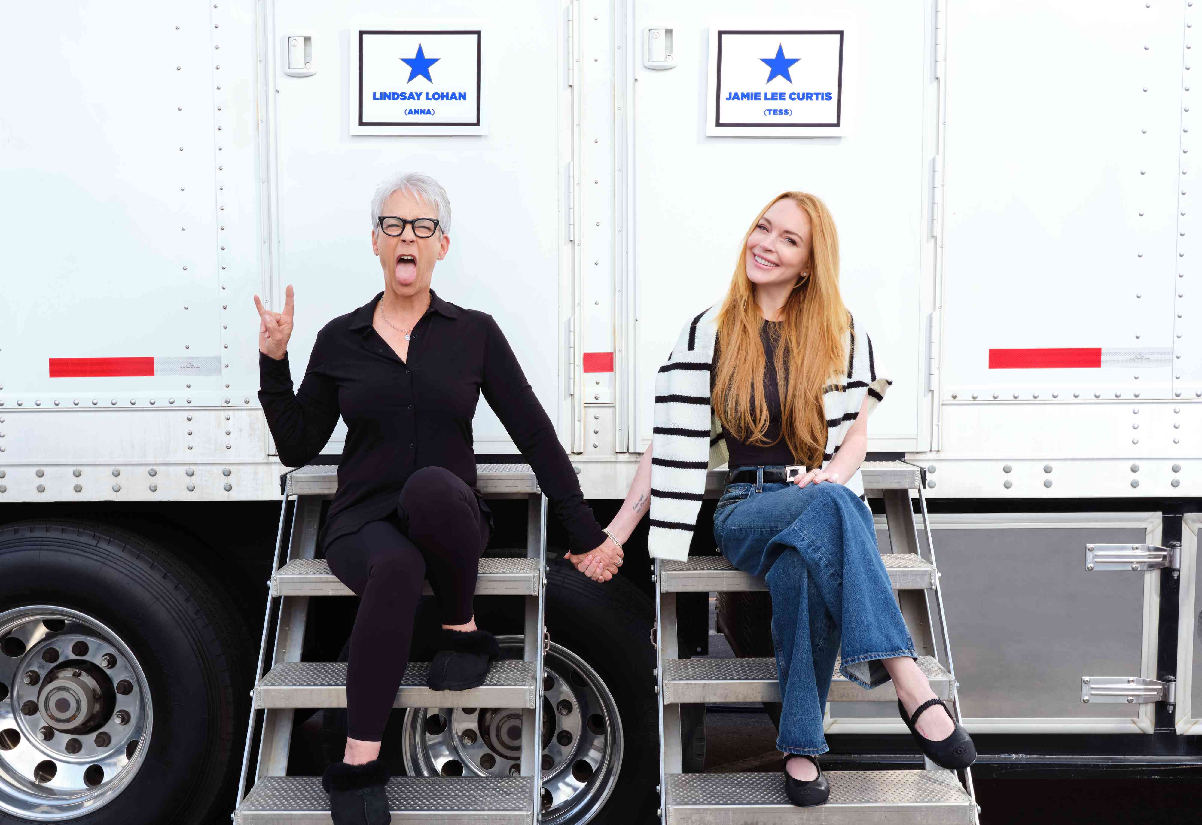 Jamie Lee Curtis and Lindsay Lohan on the set of the sequel to "Freaky Friday".