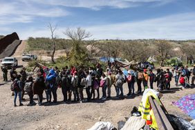 Border Patrol picks up a group of asylum seekers from an aid camp at the US-Mexico border near Sasabe, Arizona, US