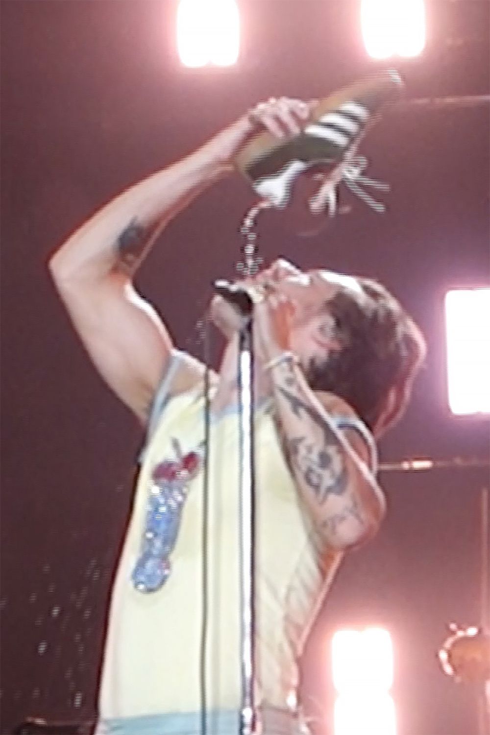 Harry Styles drinks out of his shoe at his concert in Perth, Australia
