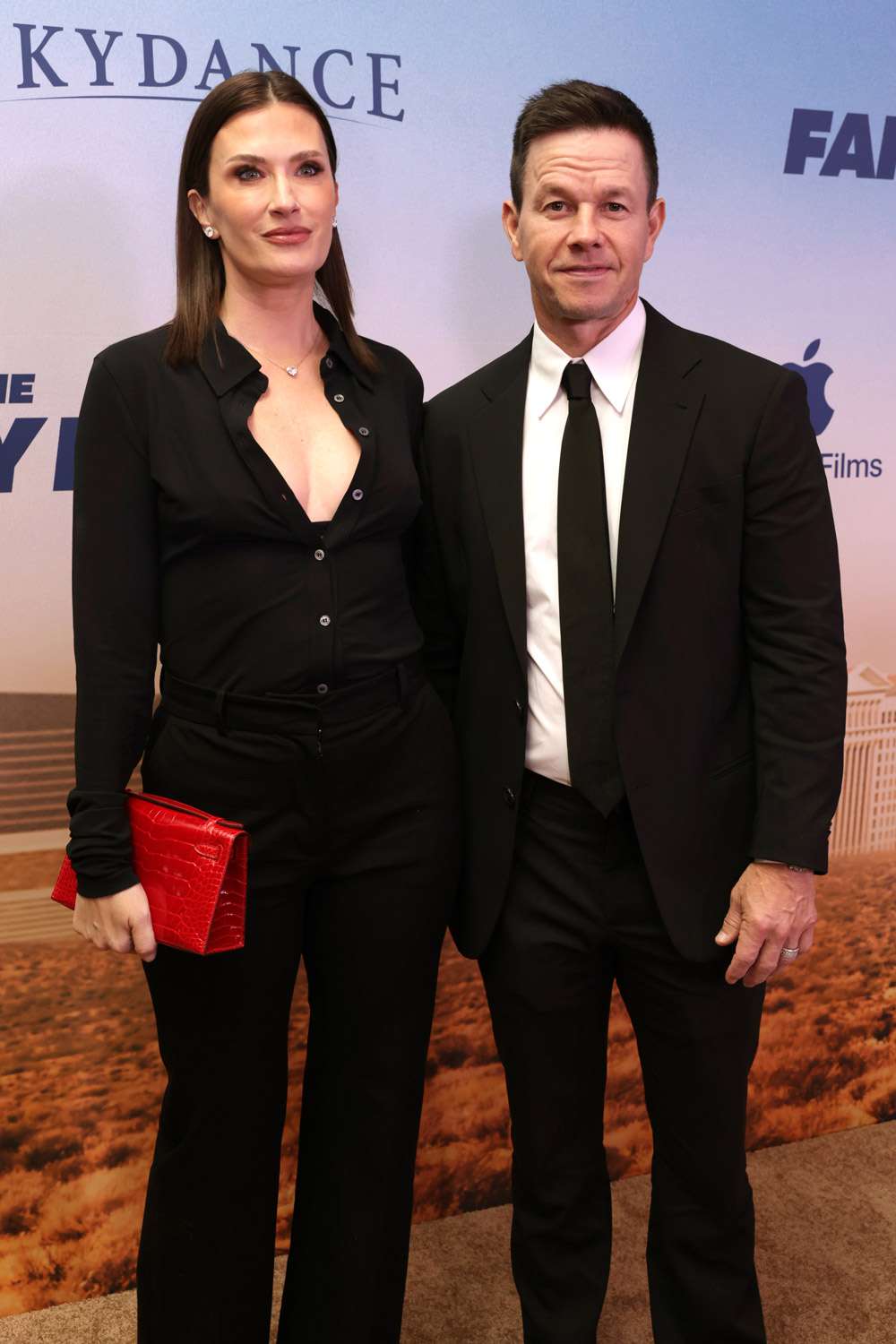 Rhea Durham (L) and Mark Wahlberg attend the World Premiere of Apple Original Film's "The Family Plan" at The Chelsea at The Cosmopolitan of Las Vegas on December 13, 2023 