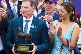 Bobby Flay celebrating for Pizza Bianca, winner of the Breeders' Cup Juvenile Fillies Turf on Breeders' Cup Championship Friday at the Del Mar Thoroughbred Club on November 5, 2021: in Del Mar, California.