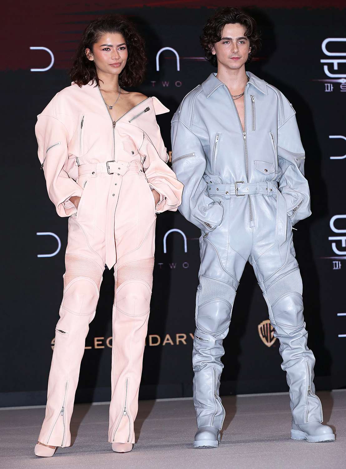 Zendaya and Timothee Chalamet attend the "Dune: Part Two" press conference on February 21, 2024 in Seoul, South Korea.
