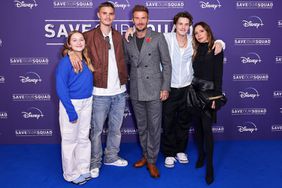 Harper Beckham, Romeo Beckham, David Beckham, Cruz Beckham and Victoria Beckham attend exclusive screening event for the new Disney+ Original Series SAVE OUR SQUAD WITH DAVID BECKHAM launching on 9th November at Odeon Luxe West End on November 1, 2022 in London, England.