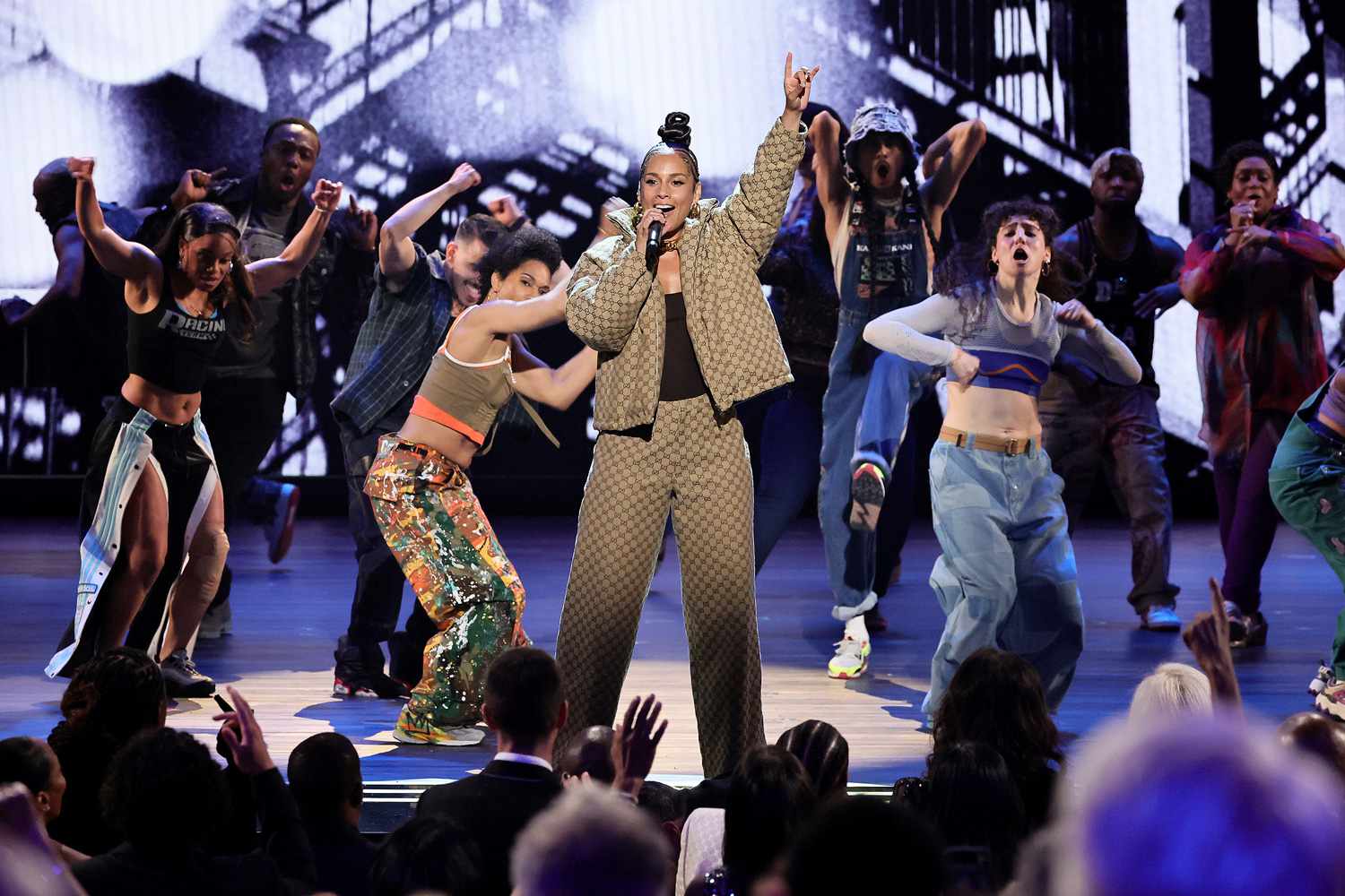 Alicia Keys and the cast of "Hell's Kitchen" perform onstage during The 77th Annual Tony Awards at David H. Koch Theater at Lincoln Center on June 16, 2024