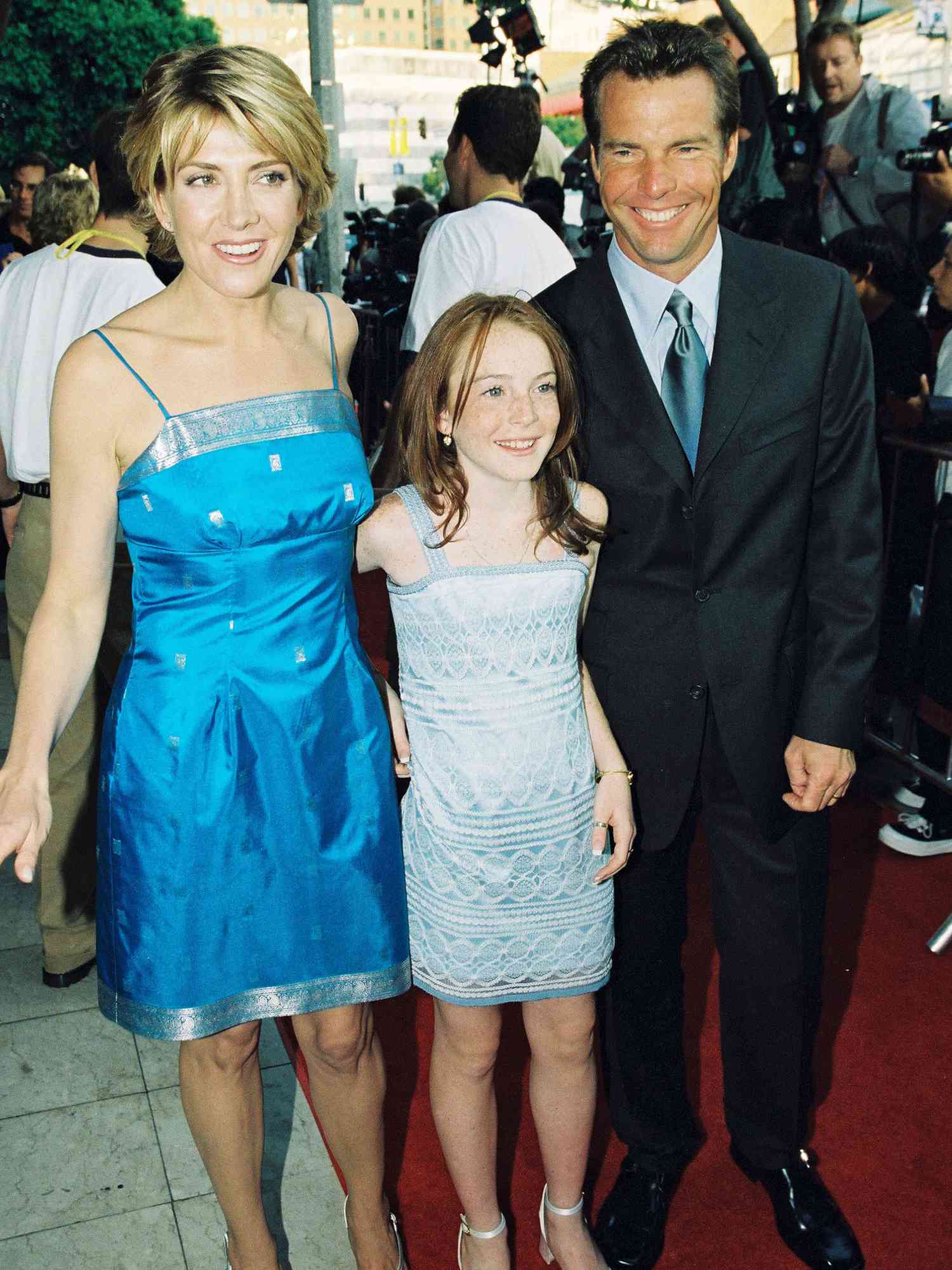 Natasha Richardson (left), Lindsay Lohan and Dennis Quaid at 'The Parent Trap' premiere in Los Angeles on July 20, 1998