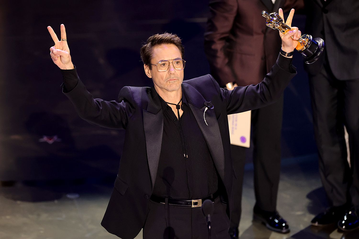 Robert Downey Jr. accepts the Best Supporting Actor award for "Oppenheimer" onstage during the 96th Annual Academy Awards at Dolby Theatre on March 10, 2024 in Hollywood, California. 